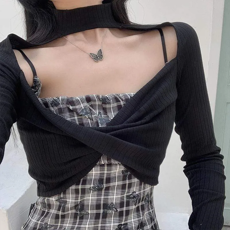 Women's Grunge Butterfly Plaid Ruffles Slip Dresses