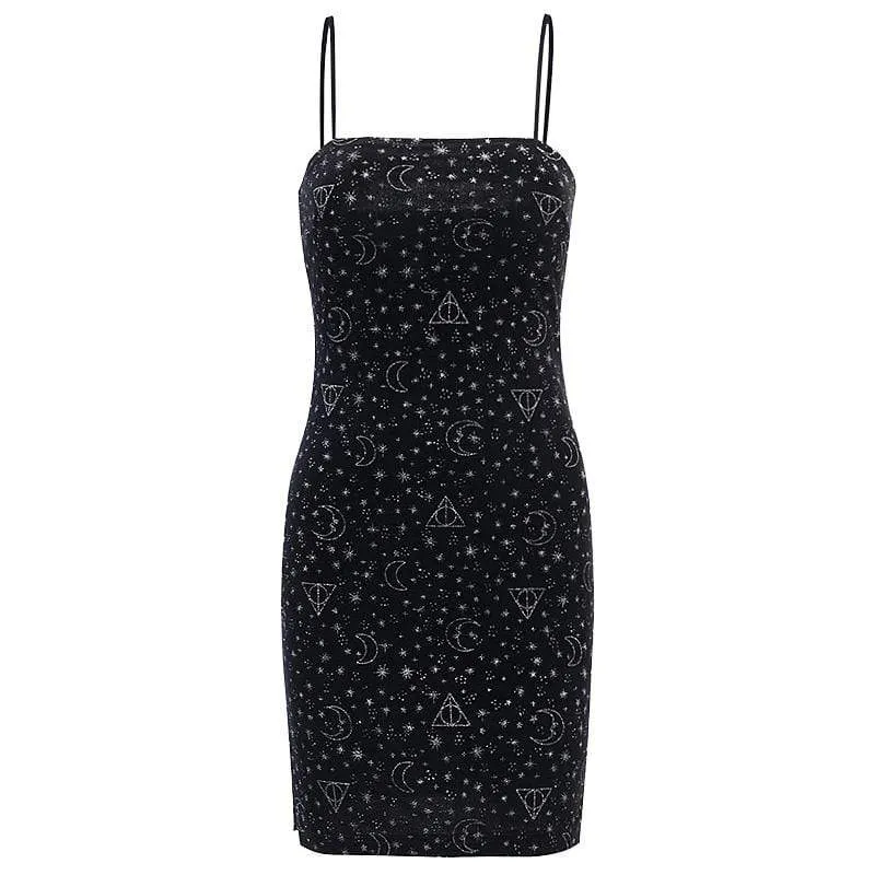 Women's Grunge Star Pattern Slim Fitted Slip Dresses