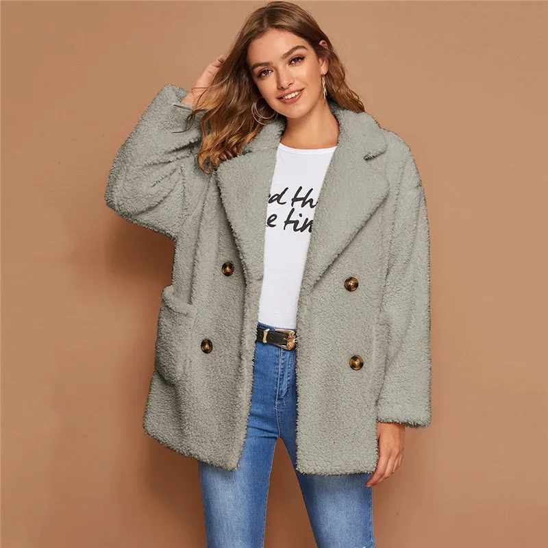 Women's Winter Casual Thick Polyester Coat With Pockets