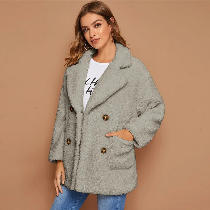 Women's Winter Casual Thick Polyester Coat With Pockets