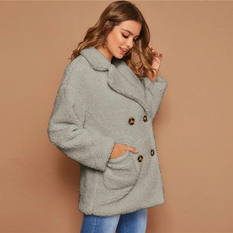 Women's Winter Casual Thick Polyester Coat With Pockets