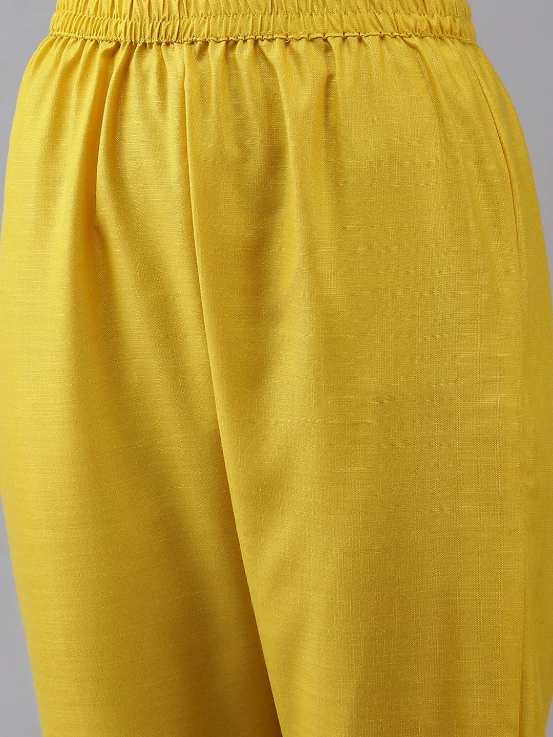 Yellow Solid Kurta & Trousers With Lace Insert Detail