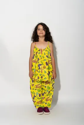 YELLOW SQUIGGLE PRINT OVERSIZED SLIP TOP