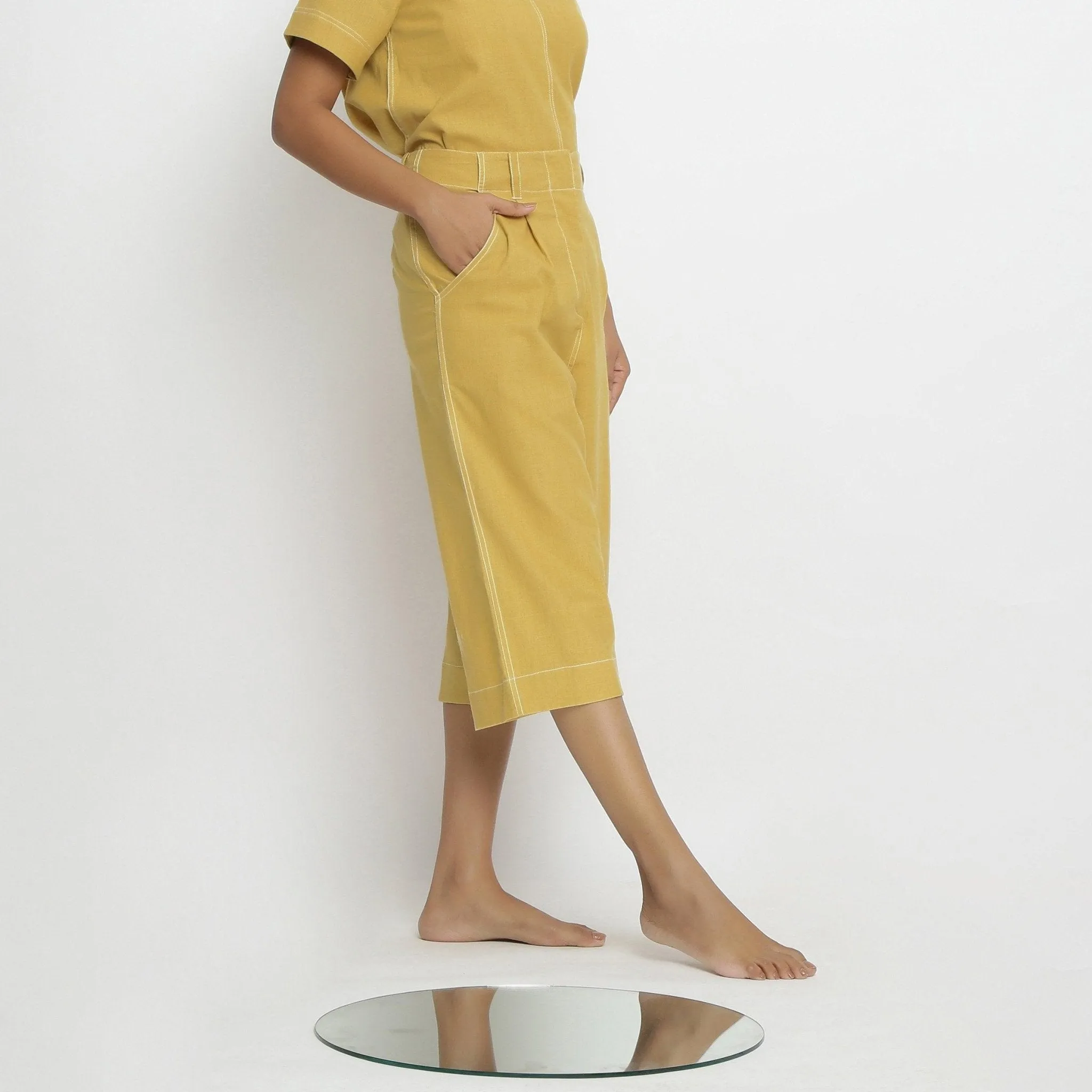 Yellow Vegetable Dyed Handspun Cotton Mid-Rise Culottes