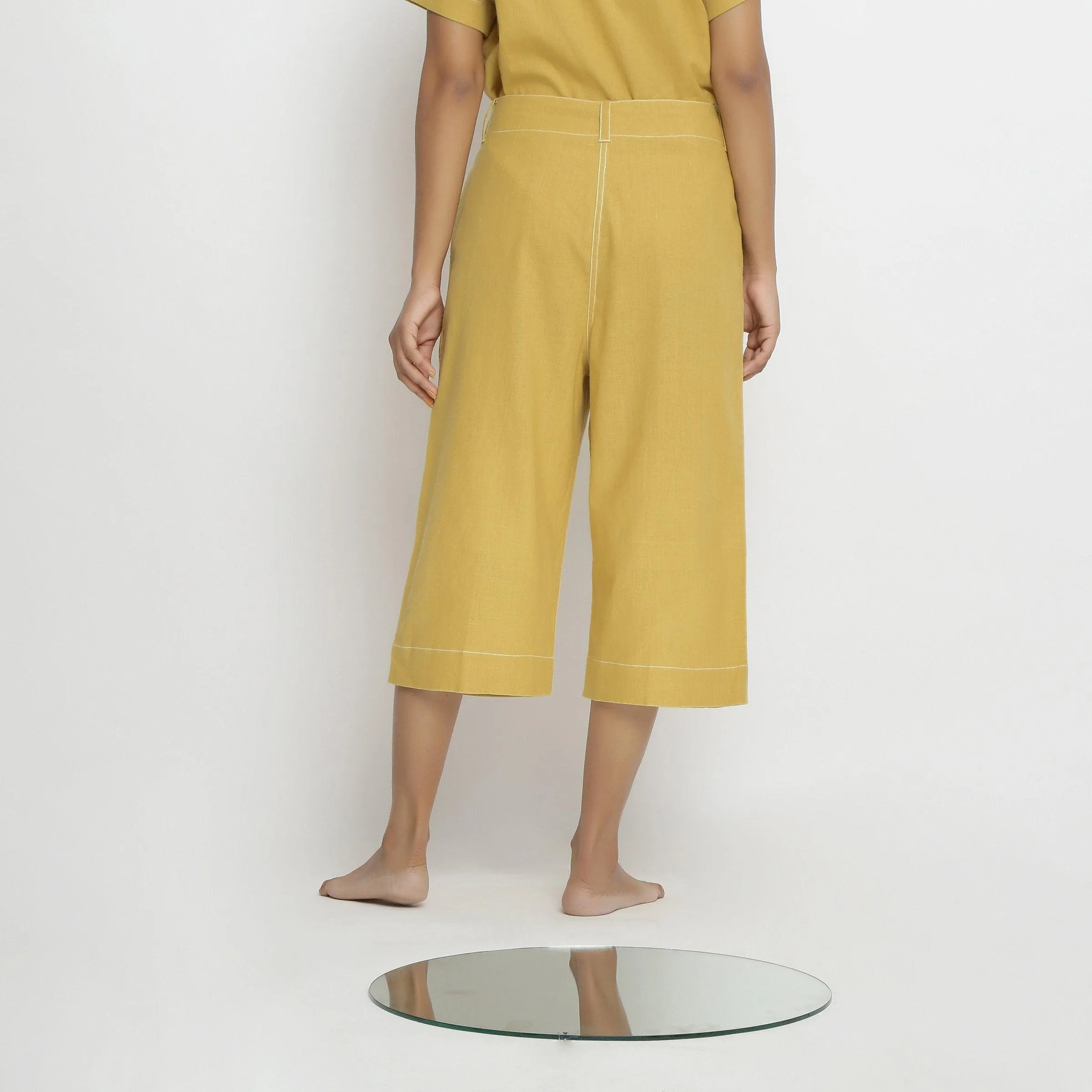 Yellow Vegetable Dyed Handspun Cotton Mid-Rise Culottes