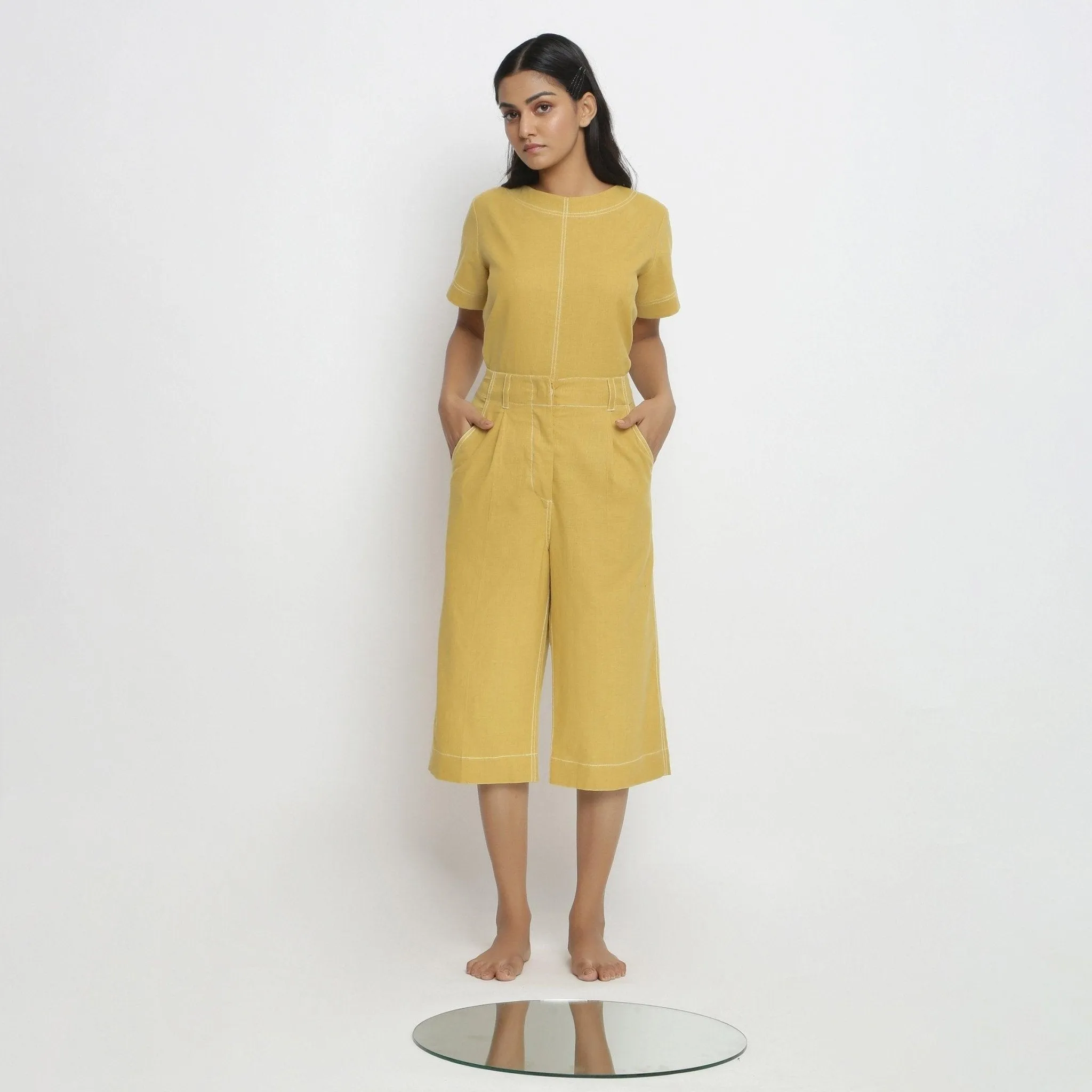 Yellow Vegetable Dyed Handspun Cotton Mid-Rise Culottes