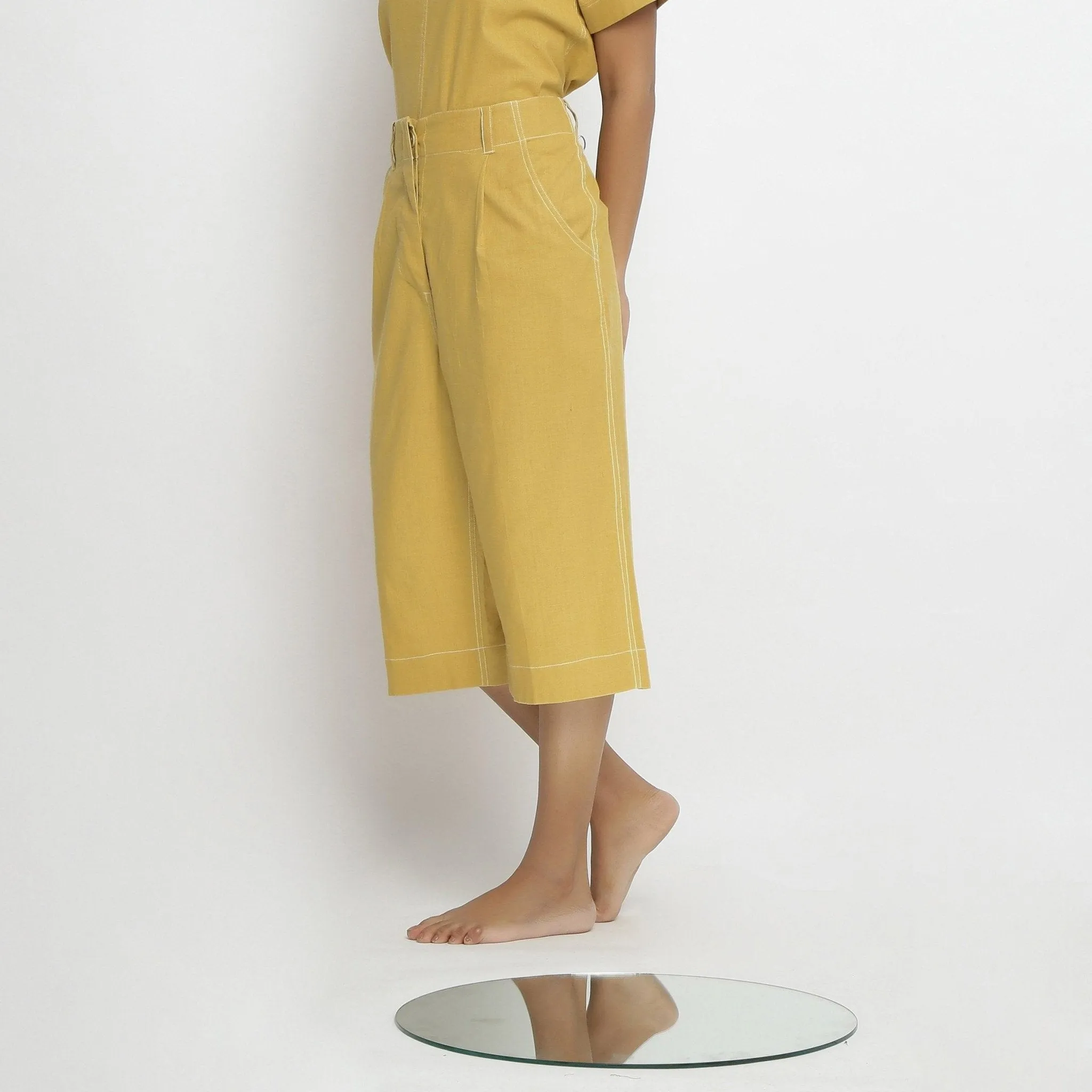 Yellow Vegetable Dyed Handspun Cotton Mid-Rise Culottes